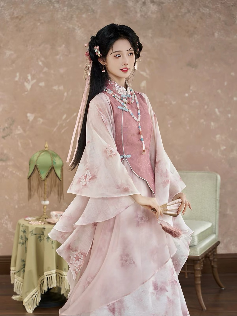 Pink Floral Layered Hanfu Dress